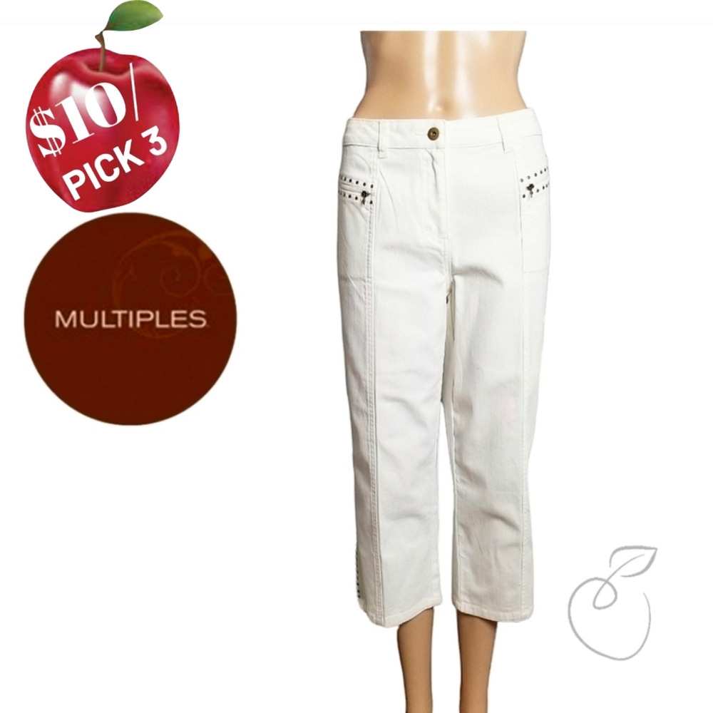 MULTIPLES STUDDED CROPPED JEANS SZ 10